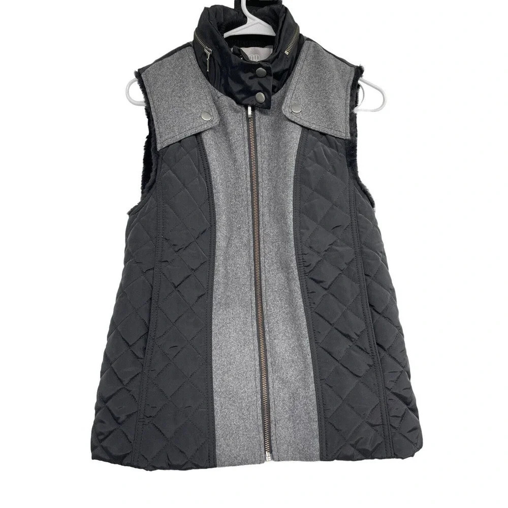 Tart Collections Donnah Wool Blend Gray Quilted Faux Fur Lined Vest Size XS